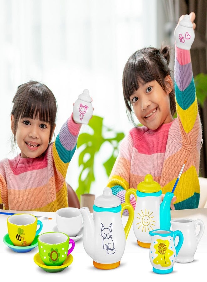 PullCrease مجموعة أكواب شاي صغيرة من البورسلين من بول كريز، 45 قطعة، تتضمن أطباقًا وفرشاة من البورسلين، مناسبة للأطفال من عمر 6-8 سنوات فما فوق، مثالية للعب والحرف اليدوية، هدية رائعة لحفلات أعياد الميلاد، وحفلات استقبال المولود، وحفلات الزفاف (تصميم لطيف). - Image 5